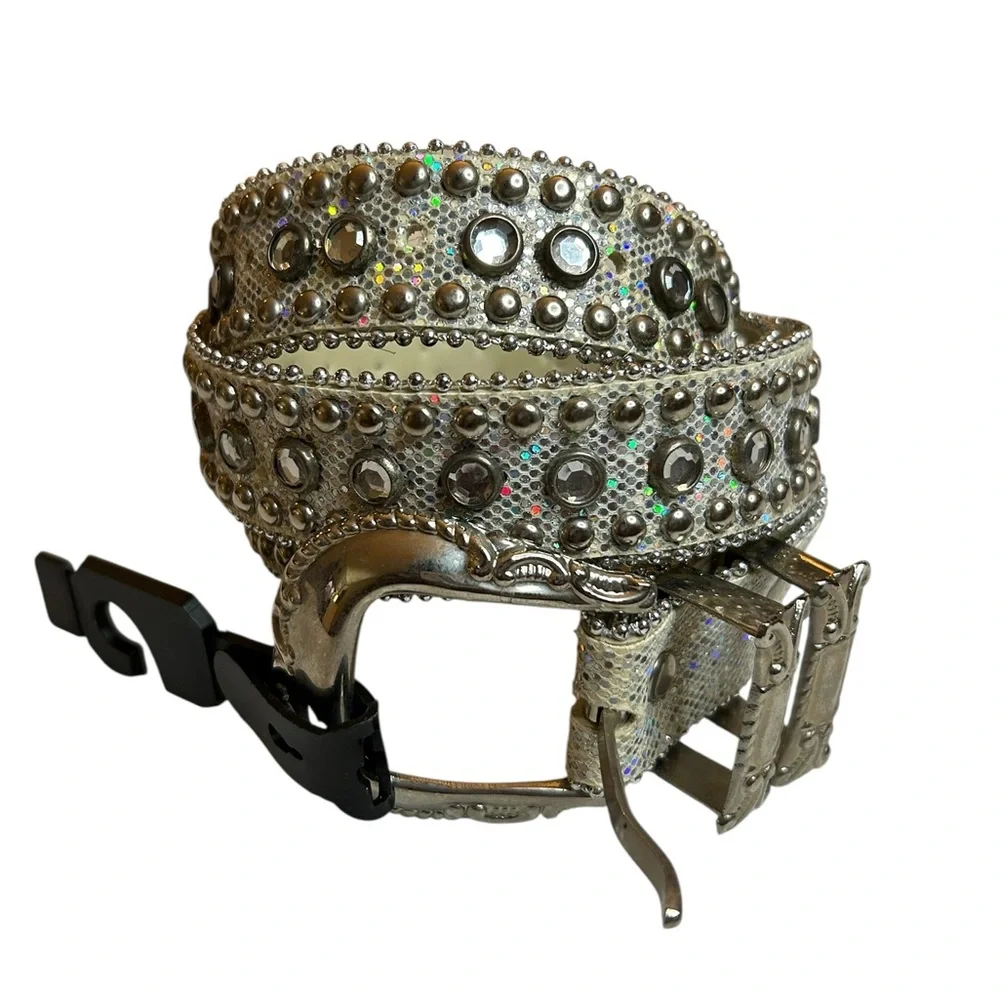 Y2K Silver Rhinestone Western Belt Millennial Diva 2000s Low Rise Glam McBling S